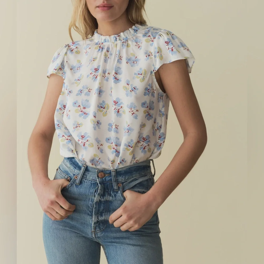 DOEN YVIE TOP IN BLEU FROLICKING FLORAL, size S, brand new, never worn.